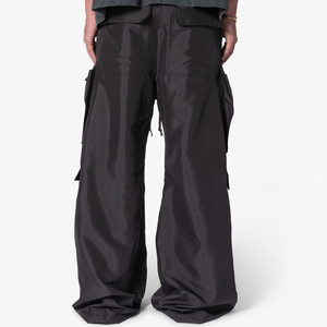 Pantalon cargo noir pour homme avec plusieurs poches, taille élastique avec cordon de serrage, style décontracté, tissu en toile de poids moyen - Product Image 5