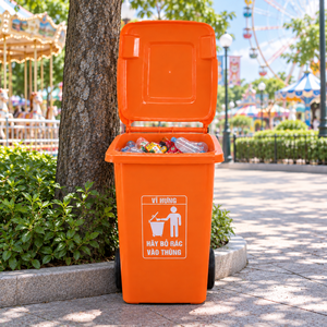 100L Wheeled Food Grade Plastic Trash <b>Bin</b> Flip Lid <b>Large</b> Capacity Waste Receptacle School Yard Warehouse Public B2B - Product Image 1