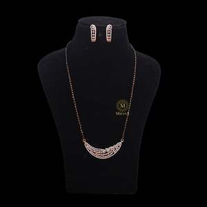 Antique Gold Plated Zircon Mangalsutra Set with Earrings for Wedding - Product Image 5