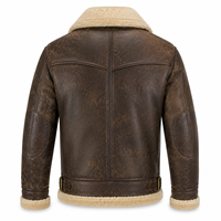 Veste en cuir aviateur marron pour homme avec doublure en fourrure chaude, boucles réglables et poches utilitaires