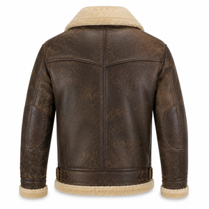 <b>Men</b>’s Brown Aviator <b>Shearling</b> Leather <b>Jacket</b> with Warm Fur Lining, Adjustable Buckles and Utility Pockets - Product Image 2