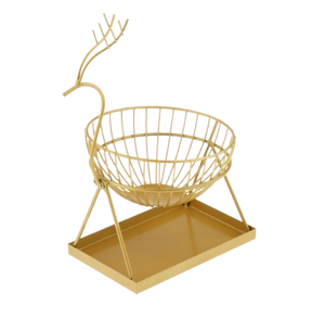 Ensemble de deux paniers de forme unique avec mini-support, paniers à fruits et légumes modernes en fil métallique doré, panier à fruits en fer durable - Product Image 5