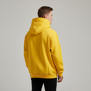 Sweat à capuche jaune pour homme, personnalisé avec impression en relief, en molleton épais, broderie de lettres en mousse, coupe oversize, style streetwear, sweat-shirt vierge - Product Image 6