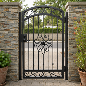 Portail piétonnier en fer forgé noir, portail décoratif à motifs roulés, portail d'entrée de jardin, portail de villa, portail de sécurité pour maison, portail de cour - Product Image 1