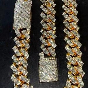 Chaîne cubaine en argent sterling 925 plaqué or avec moissanite, bijoux de luxe hip-hop, collier de fête pour homme - Product Image 1