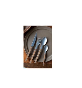 Juego de cubiertos de metal con acabado antiguo y mango de madera, cubiertos clásicos de acero inoxidable para una mesa de comedor de estilo herencia. - Product Image 1