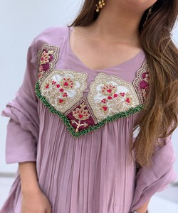 Pink Silk Embroidered Vintage Quick Dry Ankle-Length <b>Kurta</b> Dupatta <b>Women</b> Traditional Indian Pakistani Style Casual Wear 86938 - Product Image 2
