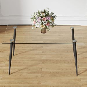 Tavolo da pranzo rettangolare moderno con piano in vetro temperato 4-6 posti gambe in metallo nero per cucina sala da pranzo scrivania - Product Image 3