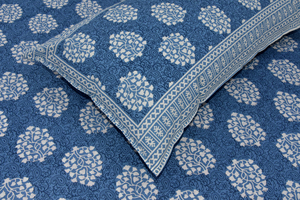 Sábana Plana de Algodón Estampada de Jaipur, Diseño Geométrico Azul, Estilo Clásico para Todas las Temporadas, Uso Doméstico para Adultos - Product Image 2