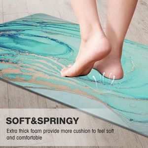 Set di 2 Tappetini da Cucina Antifatica in PVC Effetto Marmo Turchese e Oro, Antiscivolo, con Imbottitura in Schiuma, Nuovo Design - Product Image 5