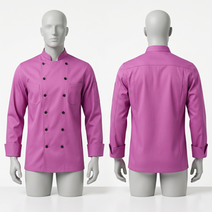 เสื้อเชฟผู้ชาย 240 GSM ผ้าคอตตอนโพลีเอสเตอร์ทวิลล์พรีเมียม สีม่วง กระดุมสองแถว ปักลายตามสั่ง พิมพ์ลาย ป้ายทอ - Product Image 5