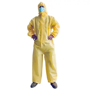Penutup daya tahan partikel f tidak ditenun PP SMS warna kuning Coverall sekali pakai pembersih asbes pakaian kerja