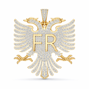 Colgante de águila albanesa con incrustaciones de moissanita, estilo Hip Hop, para hombre, con diseño de águila de dos cabezas y opción de letra/nombre personalizado - Product Image 1