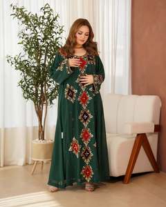 Awais House Women's Maroon Polyester Floor Length <b>Abaya</b> Beaded Embroidery V Neck Long Sleeve Stretchable Elegant <b>Wedding</b> Party - Product Image 2