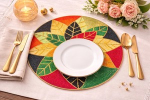 Set de table rond perlé fait main, luxe, décoration de table de mariage, dessous de plat de 14 pouces - Product Image 2