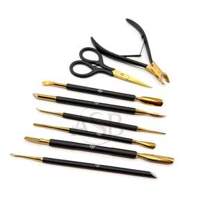 Private Logo Sustainable Stainless Steel Matte Gold Plated Professional Durable Portable Nail Tools Pusher Manicure Pedicure - Product Image 1