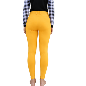 Pantalon d'équitation jaune moutarde pour femme, taille haute, extensible, avec grip aux genoux, pour l'entraînement et la compétition - Product Image 2