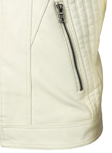 Chaqueta de Motociclista para Hombre con Bloques de Color, Cierre Completo, Resistente al Viento, Chaqueta de Cuero PU Blanca para Hombre, Cierre Completo, Cuello Alto, Estilo Motociclista - Product Image 5