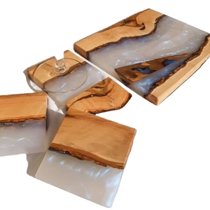 COASTERS Ensemble de sous-verres en résine époxy avec effet océan Dessous de verre rond carré décoratif en résine époxy par Craftsy Home - Product Image 1