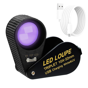 แว่นขยาย 10 เท่า พร้อมไฟ LED 6 ดวง และไฟ UV เลนส์ออพติคแบบทริปเปิลขนาด 22 มม. ชาร์จไฟได้ เหมาะสำหรับนักสะสม ออปติคิสต์ และช่างอัญมณี - Product Image 2