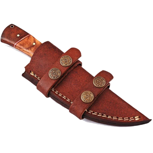 Cuchillo de caza de hoja fija de acero de Damasco personalizado, cuchillo para desollar con mango de madera y funda de cuero, proveedor de marca privada - Product Image 6
