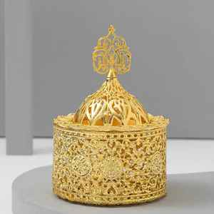 Quemador de incienso Bakhoor de lujo dorado, quemador de incienso árabe Oud, soporte de incienso de metal, decoración islámica para el hogar, regalo de Ramadán y Eid. - Product Image 2