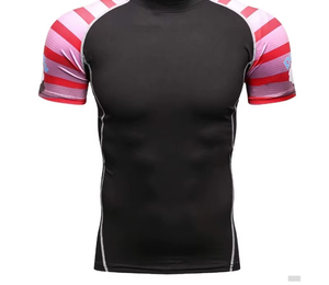 Men's Short Sleeve Rash Guard Black <b>Red</b> <b>Striped</b> Compression Shirt Quick Dry Spandex Polyester <b>Top</b> - Product Image 4