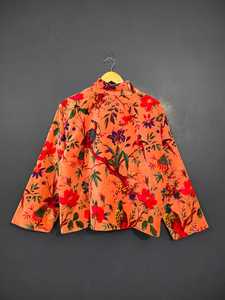 Vestido Casual de Terciopelo Estilo Chino, Chaqueta con Cuello Mandarín, Estampado Floral, Manga Larga, Corte Holgado, Ropa Casual de Primavera - Product Image 3