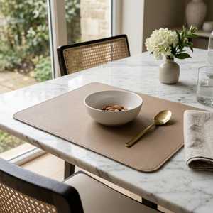 Round Genuine Leather Placemat Set <b>Waterproof</b> Heat Proof Real Cowhide Dining Table Decor <b>Mat</b> With Coaster LPM-0141 - Product Image 3