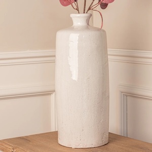 Jarrón de Cerámica con Esmalte Craquelado Color Marfil Refinado, Forma de Botella Alta, Cuello Estrecho y Atractivo Centro de Mesa para Decoración Clásica - Product Image 3