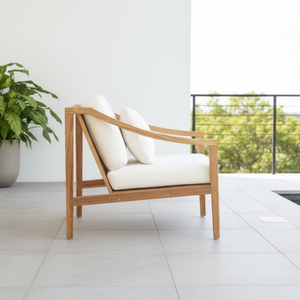 Chaise longue d'extérieur en teck massif avec tissu imperméable, mobilier de jardin pour hôtels, villas, salons, parcs, fermes - Product Image 6