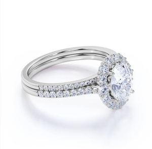 Vintage 1.55 Carat Oval Cut Moissanite Diamond Luxury Bridal Engagement Wedding <b>Ring</b> <b>Set</b> Flower Halo Design Gold Plated - Product Image 2