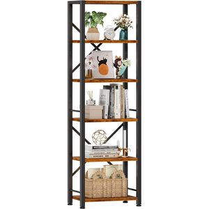 Corner Wooden Bookshelf 6-Tier Tall <b>Narrow</b> Display <b>Shelf</b> Industrial Home Decoration - Product Image 1