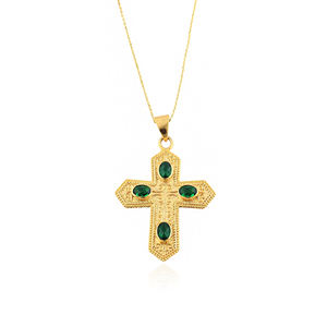 Designer cross necklace oval cut emerald quartz multi gemstone pendant necklace 18k gold plated solid brass wholesale necklace - Product Image 1