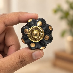 SHUBHAM Black Flower <b>Ceramic</b> Cabinet <b>Knob</b> Decorative <b>Drawer</b> Pull Vintage Door Handle for Kitchen Wardrobe - Product Image 3