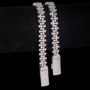 VVS Moissanite <b>Cross</b> Link <b>Bracelet</b>, 925 <b>Silver</b> <b>Cross</b> <b>Bracelet</b>, Real Moissanite Tennis <b>Bracelet</b>, Hip Hop Luxury Jewelry, OM GEMS - Product Image 1