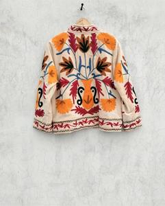 <b>Women</b> Artisan <b>Velvet</b> Embroidered Suzani <b>Jacket</b> With Floral Patten Full Sleeve Stand Collar Handmade Bohemian Autumn Outerwear - Product Image 2