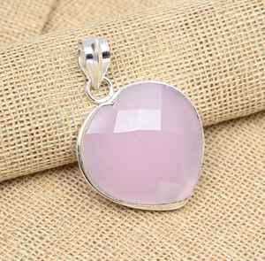 Pendentif en chalcédoine rose, bijou en argent sterling 925 massif, fait main, dernier design, cadeau pour petite amie - Product Image 3