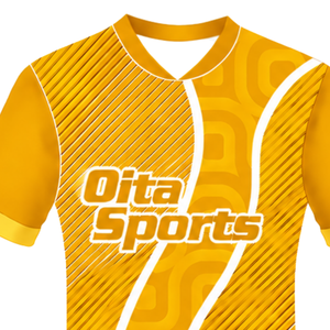 Maillot de rugby jaune doré et blanc à manches courtes, col en V, uniforme d'équipe géométrique, personnalisé, respirant, pour l'entraînement et le sport - Product Image 3
