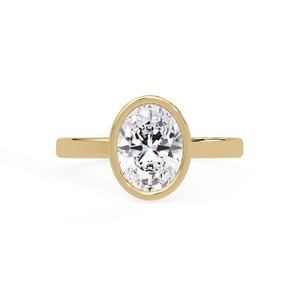 Anillo de compromiso minimalista y moderno con diamante de laboratorio de 2 quilates, engastado en bisel ovalado de oro de 14 quilates. - Product Image 1
