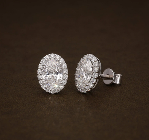 Pendientes de Diamantes de Laboratorio Certificados por IGI, Plata 925 de Diseño Vintage, Corte Ovalado, Color F, Regalo para Compromiso, Boda o Fiesta - Product Image 2