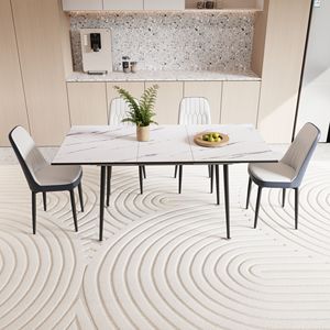 47\" & 63\" <b>Expandable</b> Dining <b>Table</b> Set for 2-6 People Elegant Spa PU Fabric Thick Cushioned Dining Chair for Dining Room - Product Image 3