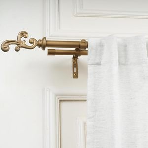 Classic Double <b>Curtain</b> Pole with Ornate Finials <b>Gold</b> Finish Traditional Style 0.75-0.99 Inch Diameter - Product Image 1