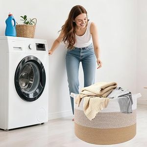 65L Large Woven Cotton Rope Nursery Basket, Laundry Basket Laundry <b>Hamper</b> with Handles,Blanket Basket <b>Storage</b> Bin - Product Image 1
