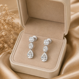 10K Gold Lab Grown Diamond Drop Earrings | <b>Cushion</b> Oval Pear Cut D-E Color Diamonds VVS-VS Clarity | Luxury Wedding Fine Jewelry - Product Image 5