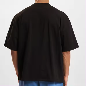 T-shirts pour homme à coupe classique, épaules tombantes, col rond, en coton biologique 100% côtelé, respirant, noir, design uni, pour l'été - Product Image 2