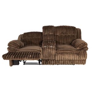 Divano Reclinabile Contemporaneo in Velluto a Coste Color Cioccolato con Console Portaoggetti per Soggiorno, Moderno Divano e Poltrona - Product Image 2