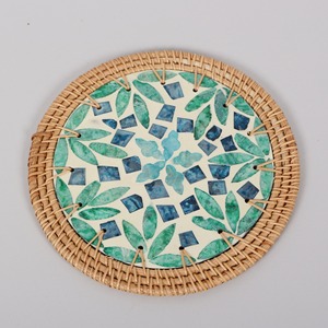 Floral mother of pearl placemats rattan & shell inlaid placemat premium woven <b>table</b> trivet - Product Image 4