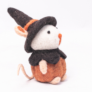 Souris d'Halloween en feutre de laine faite à la main avec décoration de citrouille – Figurine d'animal en feutre aiguilleté mignonne pour la décoration intérieure et les cadeaux - Product Image 4