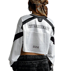 Camiseta de fútbol americano de malla corta personalizada para mujer, manga larga, cuello en V, ropa urbana, ropa de equipo, fabricante de ropa al por mayor OEM - Product Image 2